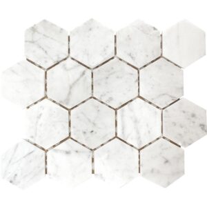 CARRARA POLISHED 3" HEXAGON MOSAIC SHEET